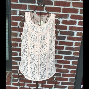 LUCKY BRAND MESH LACE TANK-EVENING SAND
